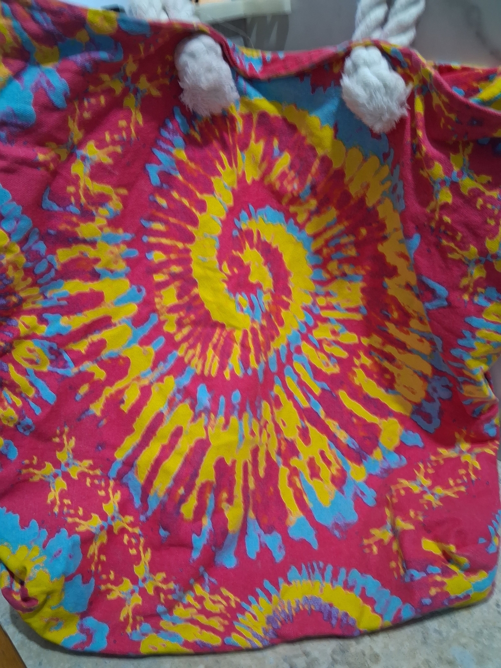 Bright Tie-Dye Beach Tote in Pink, Yellow & Blue